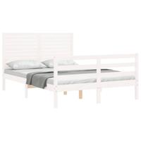 Bedframe met hoofdbord massief hout wit - thumbnail