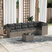 7-delige Loungeset met kussens poly rattan grijs - thumbnail