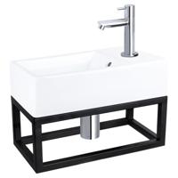 Fonteinset Differnz Force Keramiek en Handoekrek 40x22x11.5 cm Wit Met Rechte Kraan Chroom Differnz - thumbnail