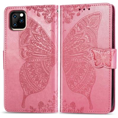 Butterfly Love bloemen reliëf horizontale Flip lederen case voor iPhone XIR (2019) met houder & kaartsleuven & portemonnee & Lanyard (roze)