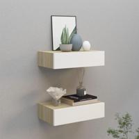 VidaXL Wandschappen 2 st met lade 40x23,5x10 cm mdf eikenkleur en wit - thumbnail