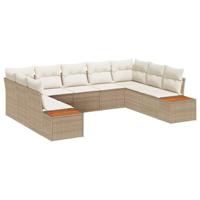 5-delige Tuinbankenset met kussens poly rattan acacia beige - thumbnail