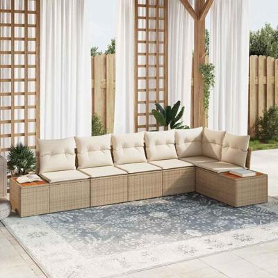 6-delige tuinset met kussens - Beige Poly Rattan en Acacia