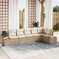 6-delige tuinset met kussens - Beige Poly Rattan en Acacia - thumbnail