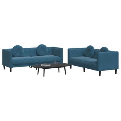 3-delige Loungeset met kussens fluweel blauw