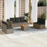 8-delige Loungeset met kussens poly rattan grijs - thumbnail