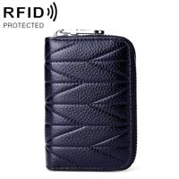 KB191 rits koeienhuid lederen orgel vorm meerdere kaartsleuven anti-magnetische RFID portemonnee Clutch tas voor dames (donkerblauw) - thumbnail