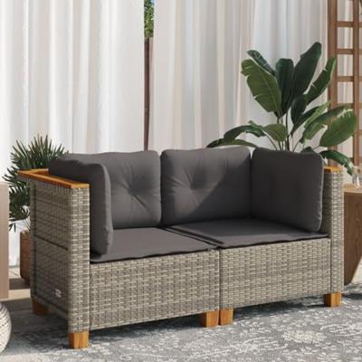 Tuinhoekbanken 2 st met kussens poly rattan grijs - thumbnail