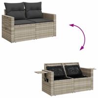 9-delige Loungeset met kussens poly rattan lichtgrijs - thumbnail