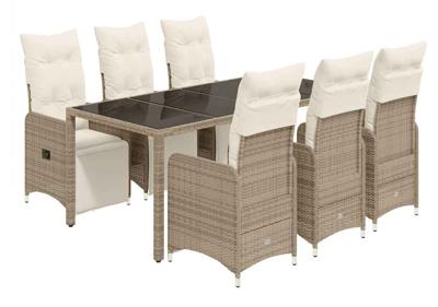 7-delige Bistroset met kussens poly rattan bruin
