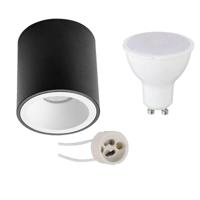 Opbouwspot Set GU10 4W LED Rond - Mat Zwart/Wit - Natuurlijk Wit 4200K - thumbnail
