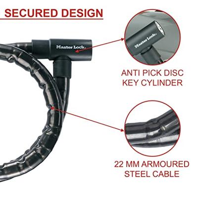 Masterlock Steel armoured cable 1.20m x Ø 22mm w/keysvinyl cover - colour : blac - 8115EURDPS