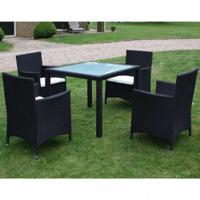 vidaXL 5-delige Tuinset met kussens poly rattan zwart - thumbnail