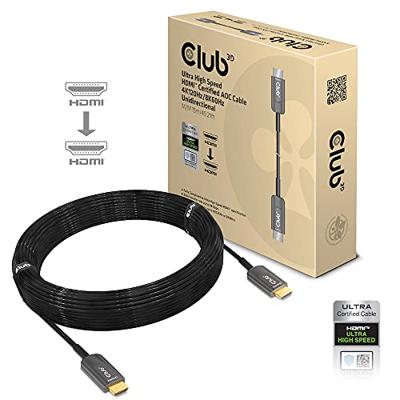 Club 3D ultra high speed aoc hdmi 2.1 gecertificeerde unidirectioneel kabel male-male (zwart, 15 meter, 4k 120hz, 8k 60hz, 48 gbps)