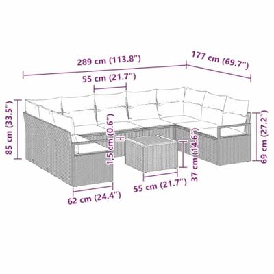 Tuinbankenset met opslag 10 pcs Zwart en Crème poly rattan