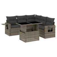 6-delige Loungeset met kussens poly rattan grijs - thumbnail