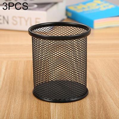 3 STKS pen container houder mesh stijl metalen potlood houder (ronde zwart)