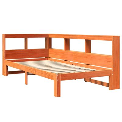 Bed met boekenkast zonder matras grenenhout wasbruin 120x190 cm