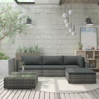 5-delige Loungeset met kussens poly rattan grijs - thumbnail