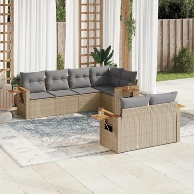 7-delige Loungeset met kussens poly rattan grijs