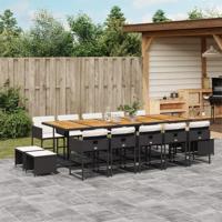 15-delige Tuinset met kussens poly rattan zwart - thumbnail
