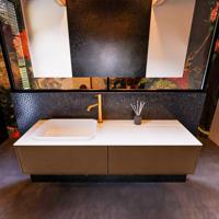 Badkamermeubelset Mondiaz Erin 150 cm met 2 Lades met RIDGE Wastafel Links Talc met 1 kraangat Greeploos Mat Rust - thumbnail