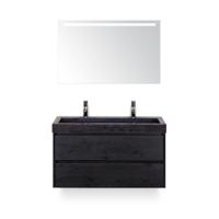 Dante Badmeubelset 100 cm - Black Oak - Wastafel Hardsteen Wit Lucca 2 kraangaten - met Sence Spiegel - thumbnail