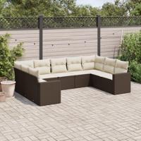 9-delige Loungeset met kussens poly rattan bruin - thumbnail