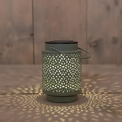 Anna's Collection Lantaarn solar metaal 8.5 x 8.5 x 12 cm Olijf