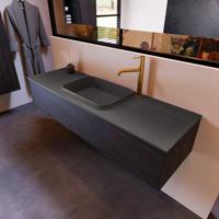 Badkamermeubelset Mondiaz Erin 150 cm met 1 Lade met RIDGE Wastafel Midden Dark grey met 1 kraangat Greeploos Mat Antracite - thumbnail