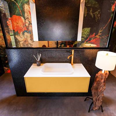 Badkamermeubelset Mondiaz Erin 100 cm met 1 Lade met RIDGE Wastafel Midden Talc met 1 kraangat Greeploos Mat Ocher Badkamermeubelset Mondiaz Erin 100 cm met 1 Lade met RIDGE Wastafel Midden Talc met 1 kraangat Greeploos Mat Ocher