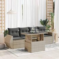 5-delige Loungeset met kussens poly rattan lichtgrijs - thumbnail