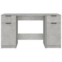 Bureau met bijzetkast bewerkt hout betongrijs - thumbnail