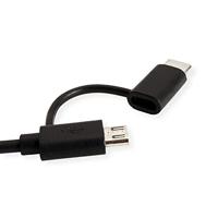 ROLINE Kabel USB Micro B + Typ C M/M to USB2.0 A M, OTG, zwart, 1 m - thumbnail