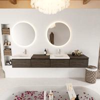 MONDIAZ BUKLA 240cm badmeubel met module 60 rechts kleur Dark Brown met 4 lades. Wastafel CLOUD dubbel 2 kraangaten kleur Talc. - thumbnail