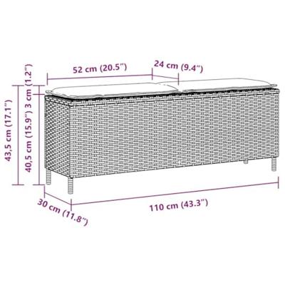 Tuinbank met kussen 110x30x40,5 cm poly rattan zwart