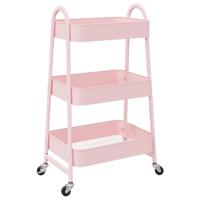 VidaXL Opbergtrolley 3-laags roze 42x41,5x77 cm staal - thumbnail
