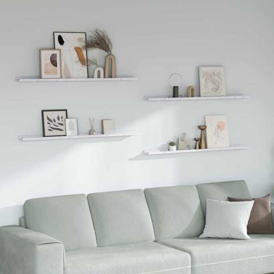 Wandplank 4 pcs Wit Marmer 115 x 9 x 3 cm Bewerkt hout