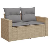7-delige Loungeset met kussens poly rattan beige - thumbnail