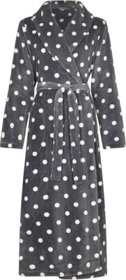 Grijze fleece damesbadjas met stippen - extra lang-(40-42) M