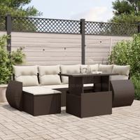 7-delige Loungeset met kussens poly rattan bruin - thumbnail