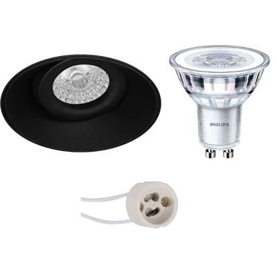 GU10 Inbouwspot Set - Mat Zwart - Inbouw Rond - Trimless - Kantelbaar - Philips - CorePro 830 36D - Pragmi Nivas Pro - 3.5W - Warm Wit 3000K - Ø150mm