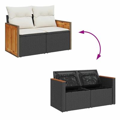5-delige Loungeset met kussens poly rattan zwart - thumbnail