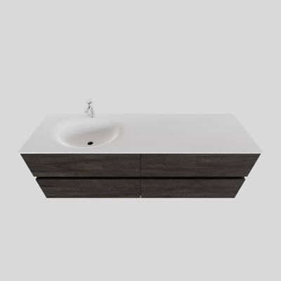 Badkamermeubel Solid Surface BWS Oslo 200x46 cm Wood Dark Brown Wasbak Links (1 kraangat, 4 lades)