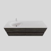 Badkamermeubel Solid Surface BWS Oslo 200x46 cm Wood Dark Brown Wasbak Links (1 kraangat, 4 lades) - thumbnail