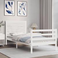 Bedframe met hoofdbord massief hout wit - thumbnail