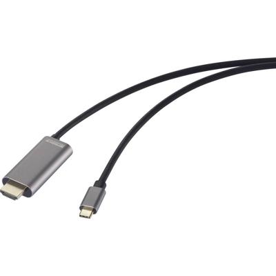 SpeaKa Professional SP-12866472 HDMI-kabel USB-C / HDMI Adapterkabel USB-C stekker, HDMI-A-stekker, USB-C bus 1.50 m Zwart 4K UHD, Met laadbus,