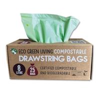 Eco Green Living Composteerbare afvalzakken 8 liter - met trekkoord - 25 stuks - thumbnail