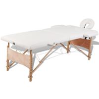 VidaXL Inklapbare massagetafel 2 zones met houten frame (creme) - thumbnail