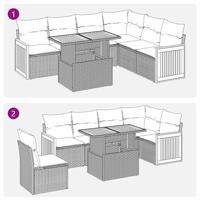 7-delige Loungeset met kussens poly rattan zwart - thumbnail
